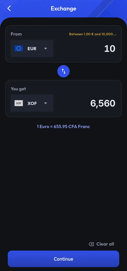Currency exchange, rate on screen