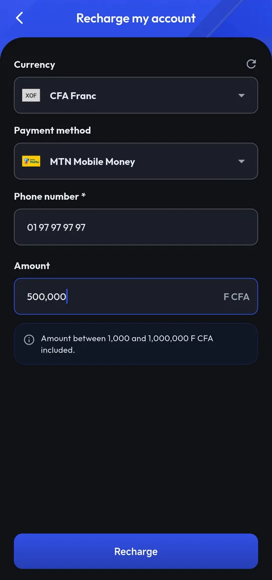 Top up with Mobile Money