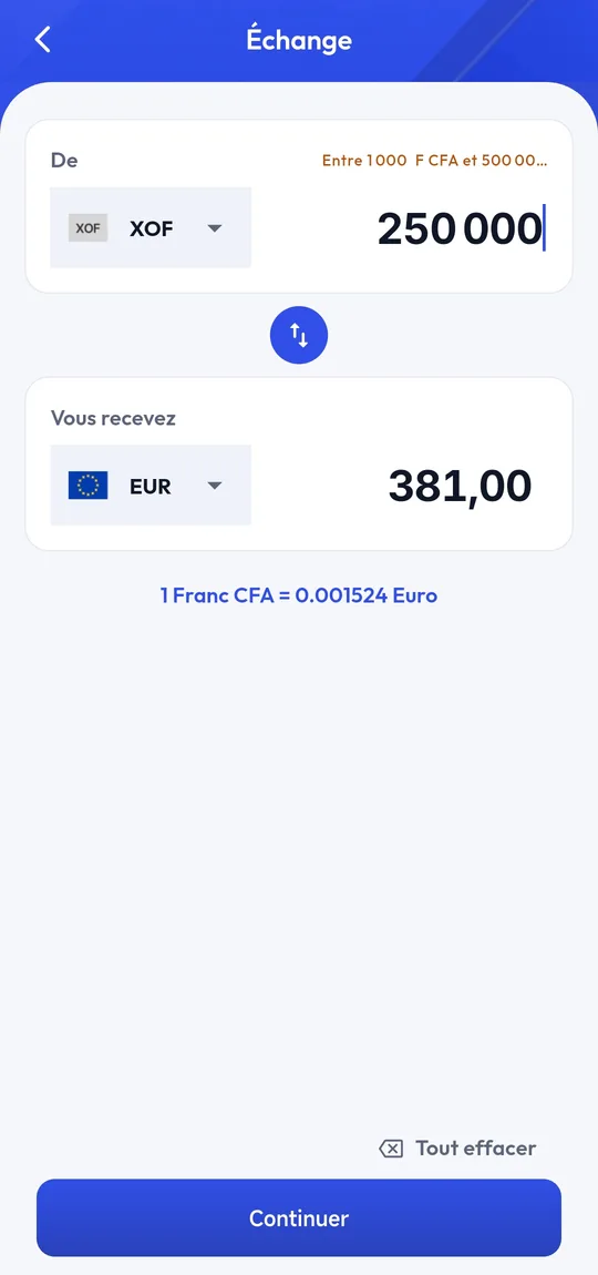 Change de devises, taux affiché