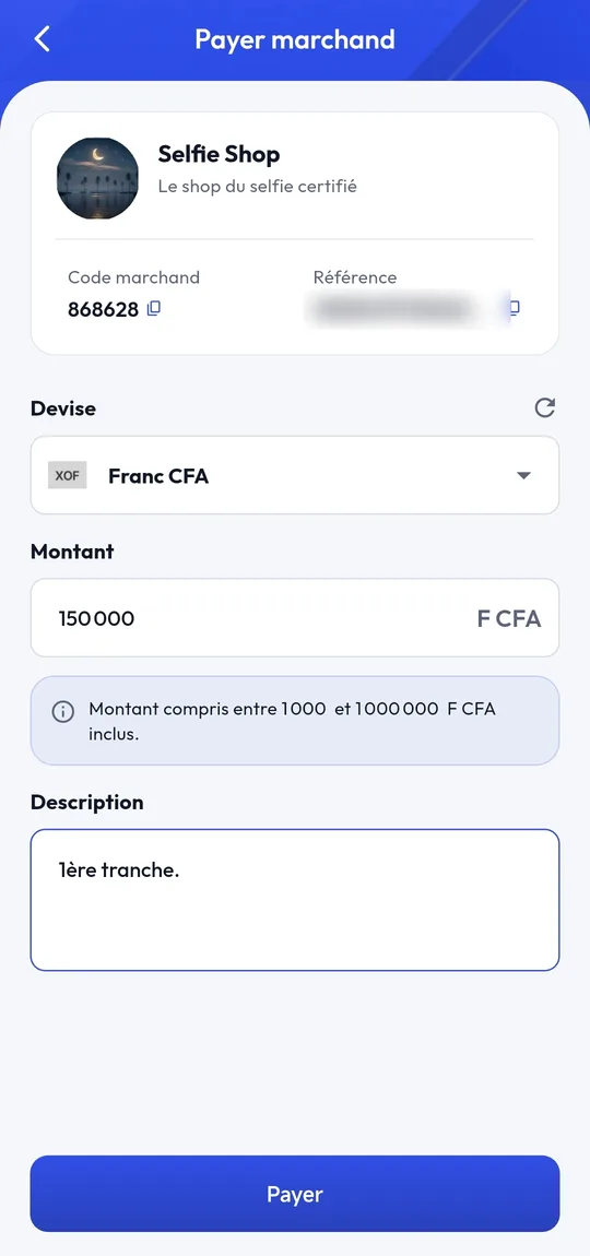 Paiement par code marchand