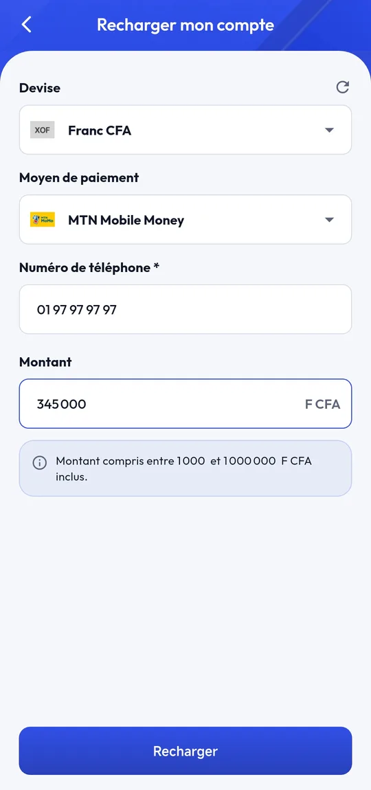 Recharge par Mobile Money